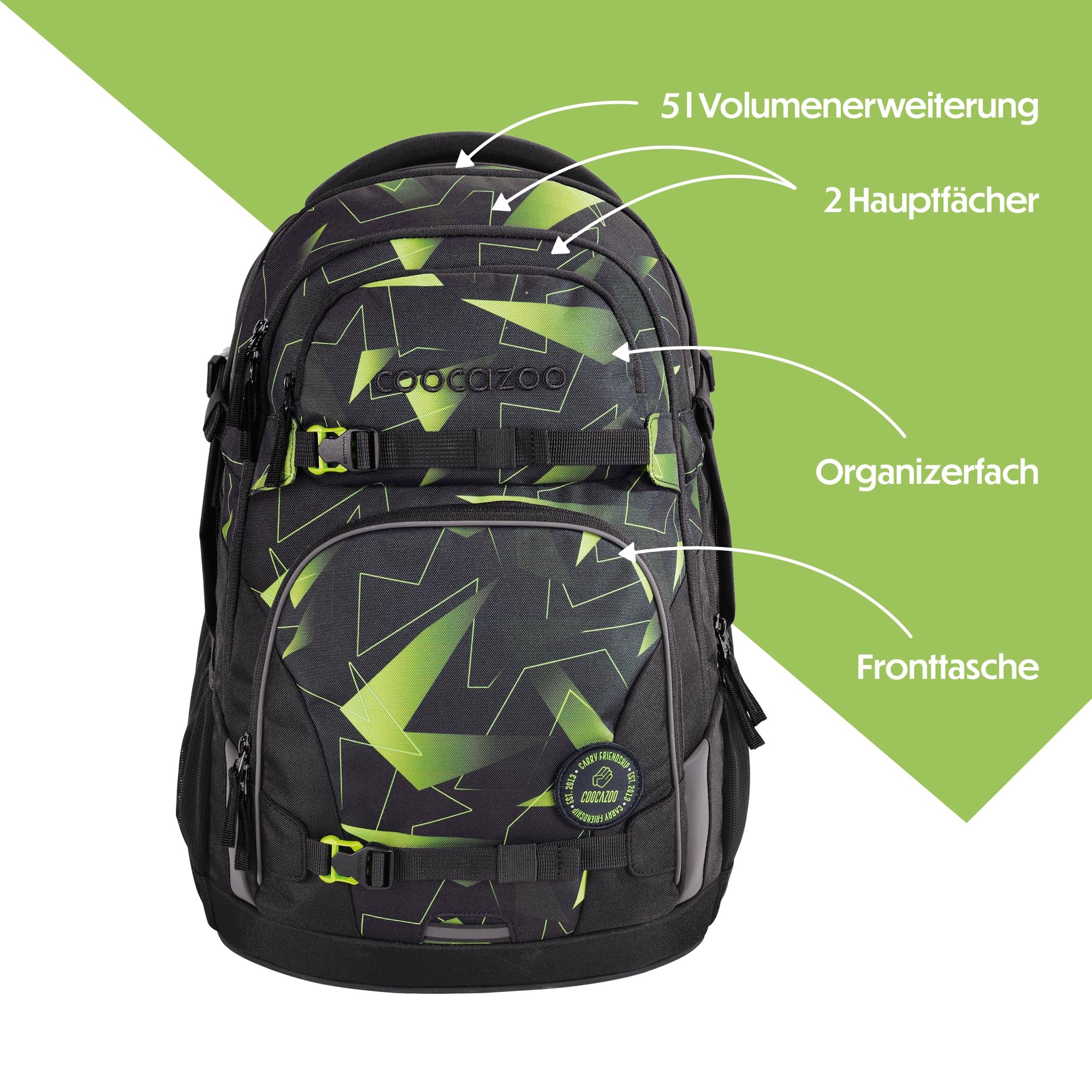 coocazoo-porter-schulrucksack-lime-flash-verstellbar image 3