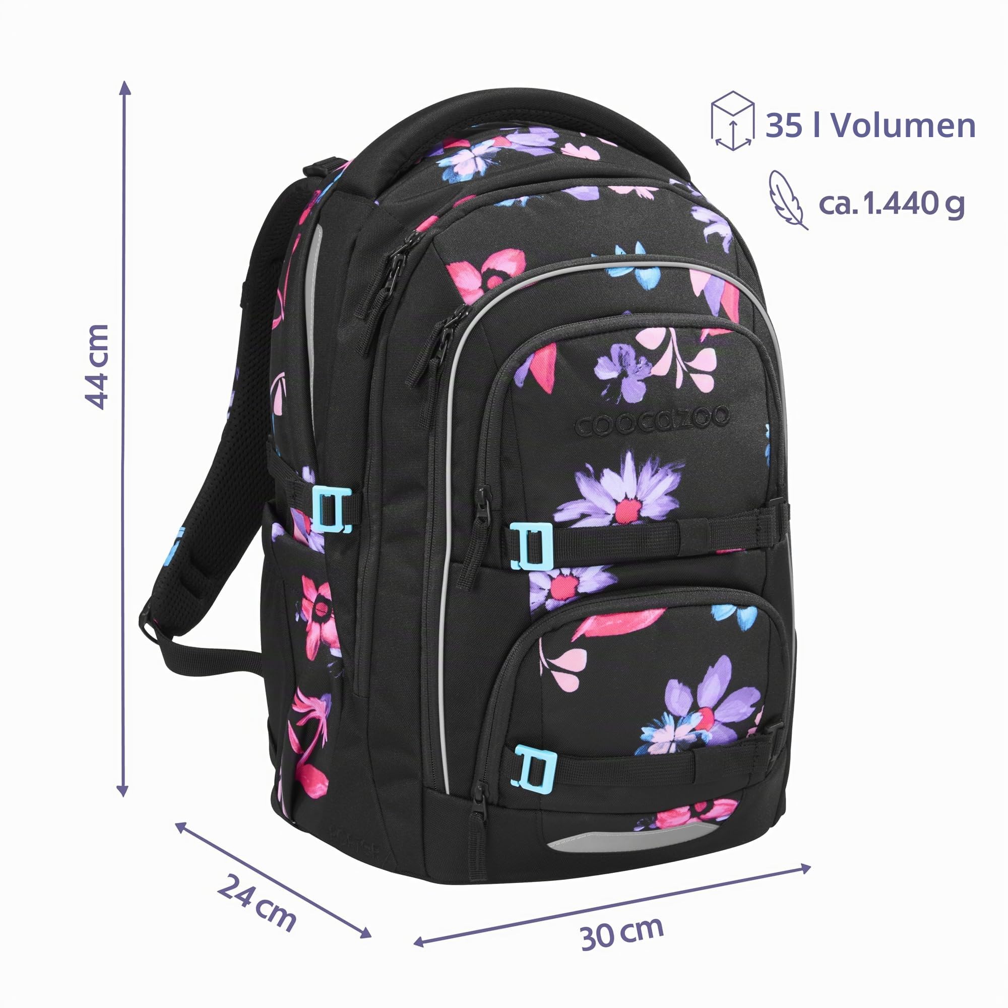 coocazoo-porter-schulrucksack-floral-artnight-schwarz-blau-35l image 2