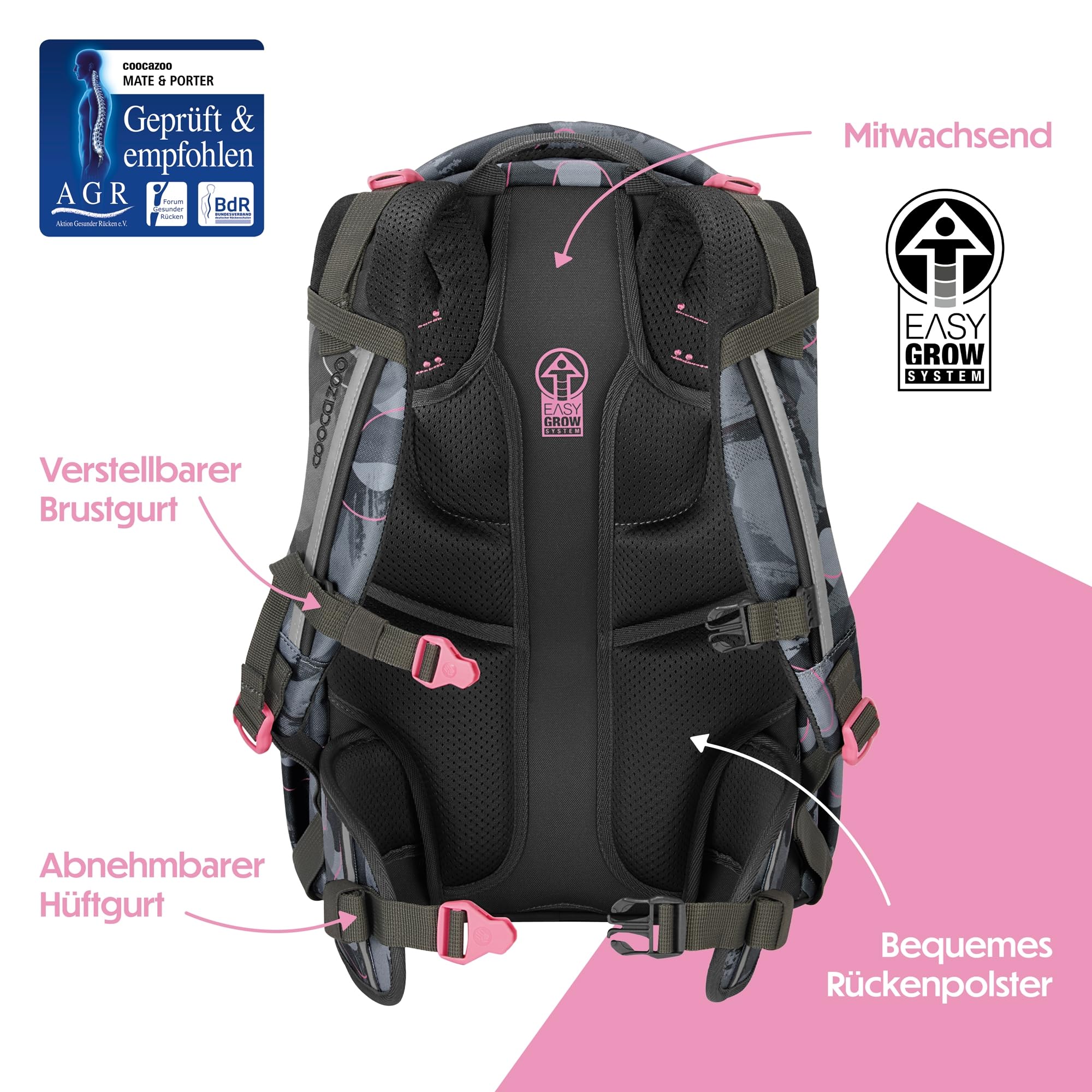 coocazoo-joker-schulrucksack-bubble-brush-grau-rosa-25l-ergonomisch image 5