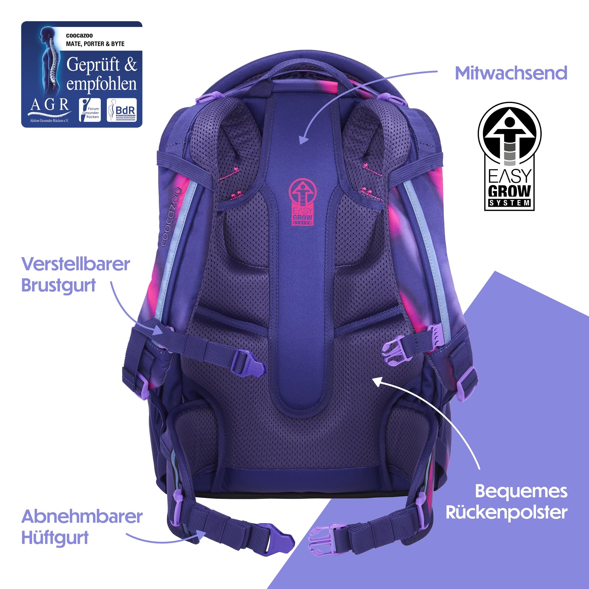 coocazoo-porter-aurora-glow-schulrucksack-lila-verstellbar image 4