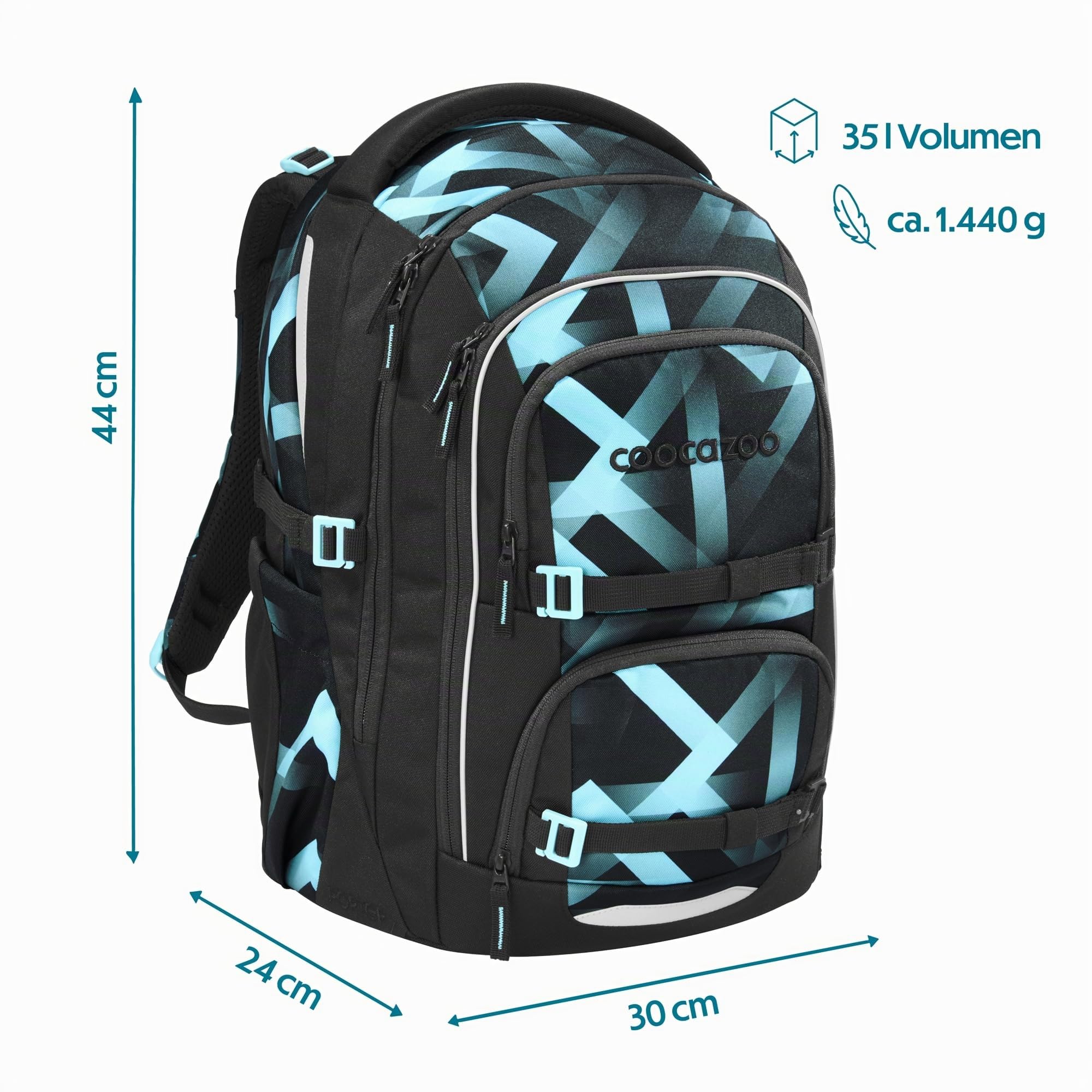coocazoo-porter-laser-lights-schulrucksack-schwarz-t-rkis-35l image 2