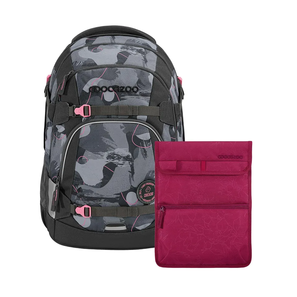 coocazoo-mate-bubble-brush-schulrucksack-set-grau-rosa-2-tlg image 1