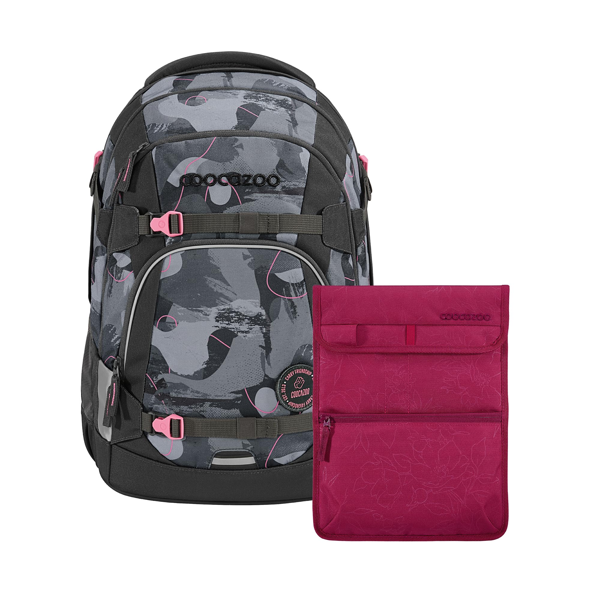 coocazoo-mate-bubble-brush-schulrucksack-set-grau-rosa-2-tlg image 1