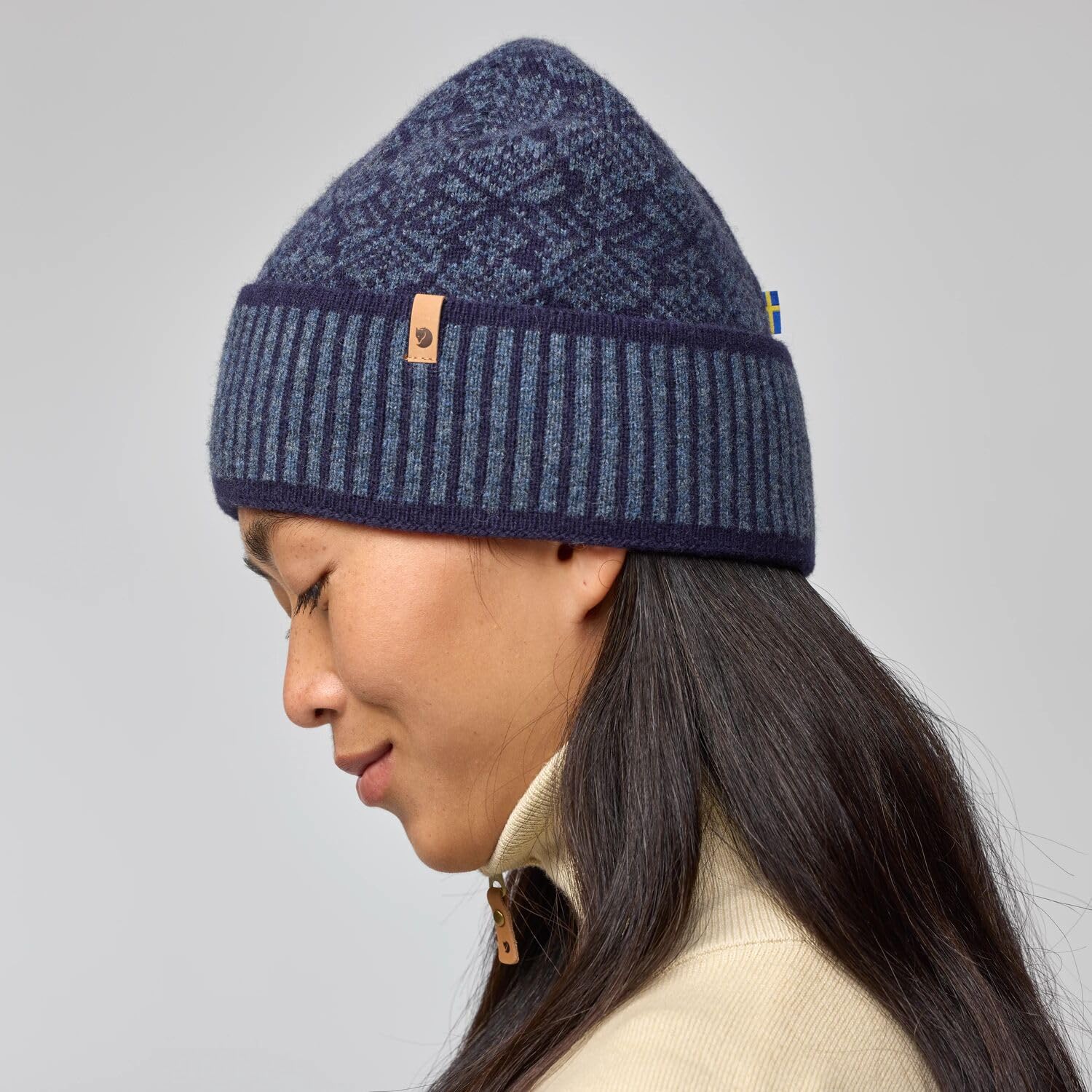 fj-llr-ven-snow-beanie-m-tze-dark-navy-wolle-jacquard image 4