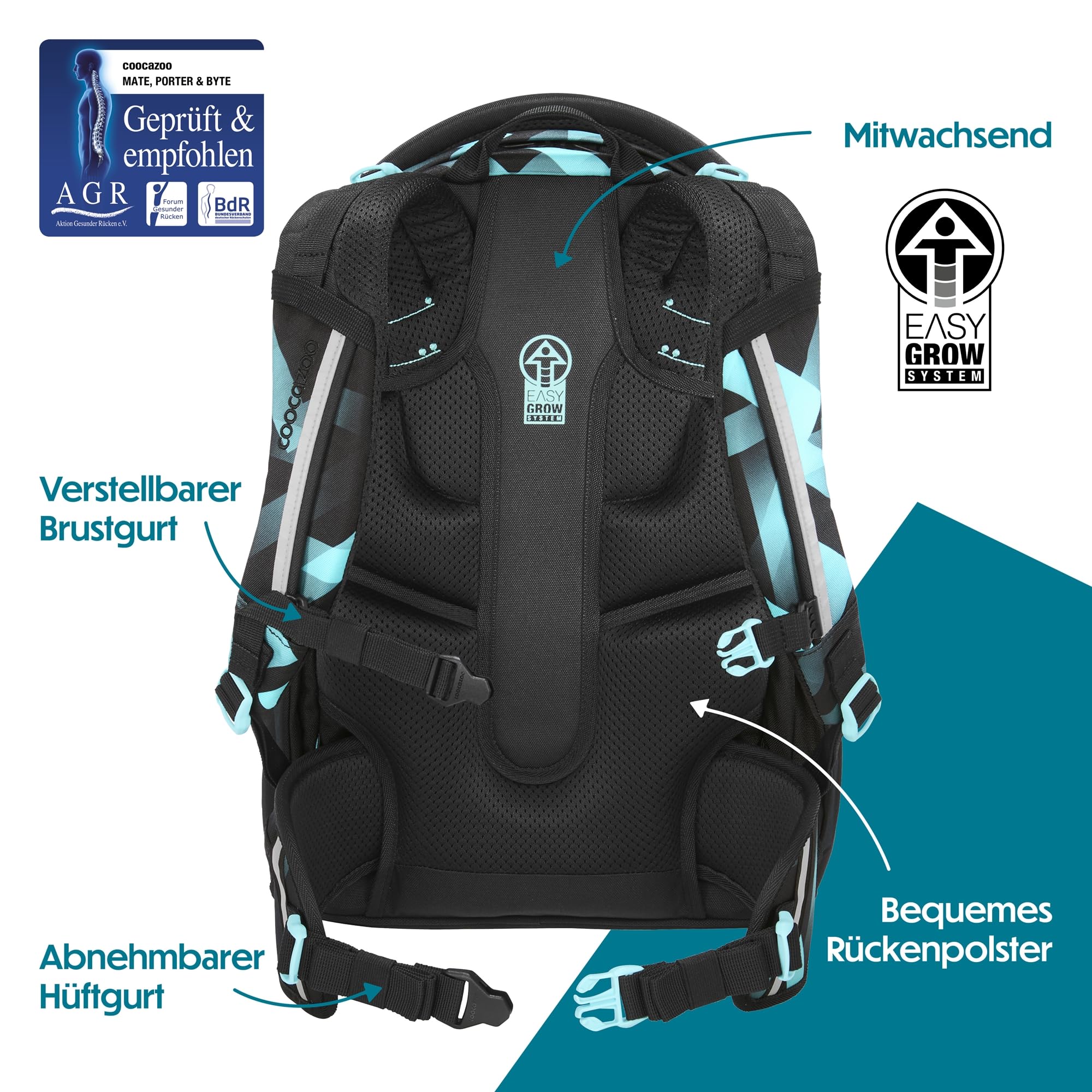 coocazoo-porter-laser-lights-schulrucksack-schwarz-t-rkis-35l image 4