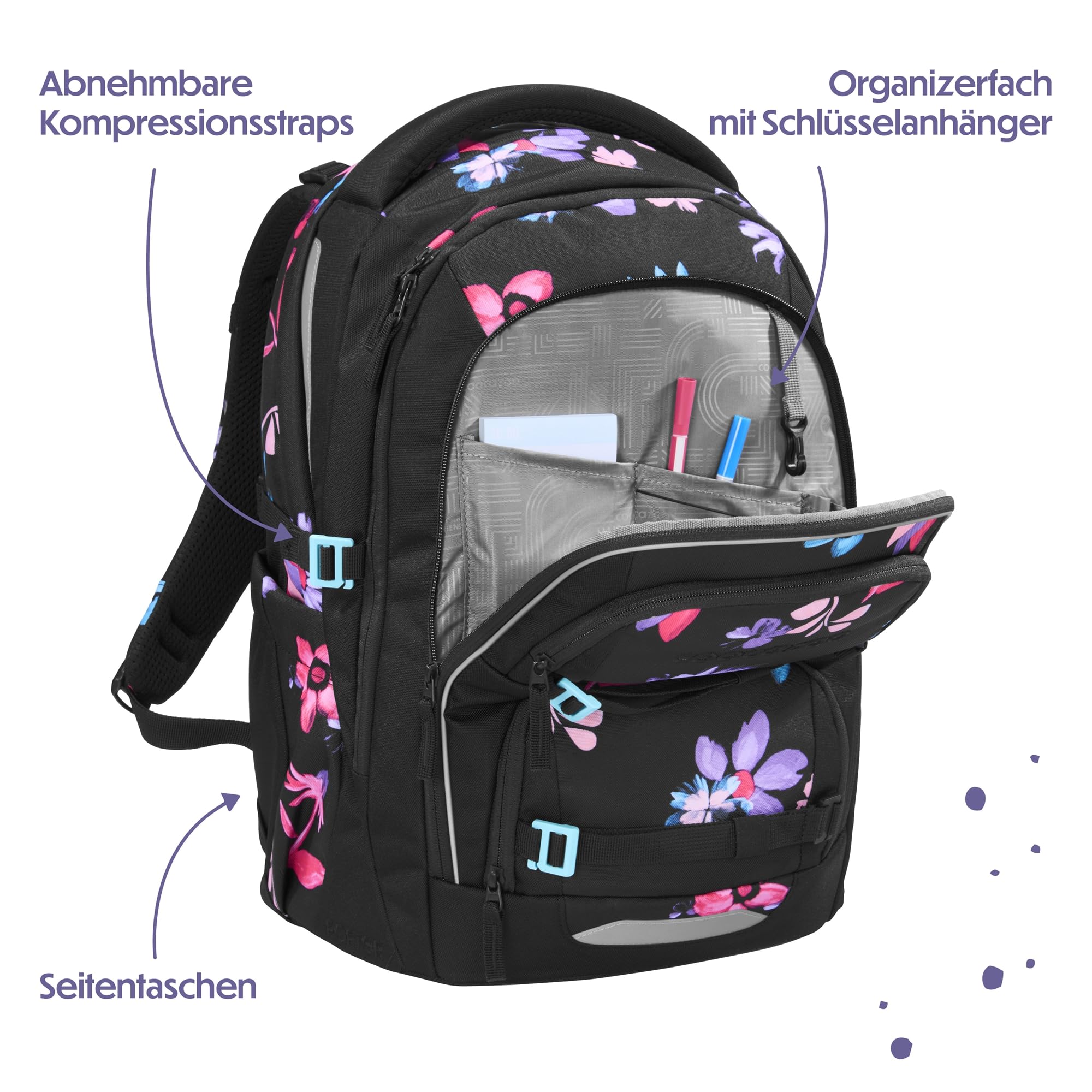coocazoo-porter-schulrucksack-floral-artnight-schwarz-blau-35l image 8