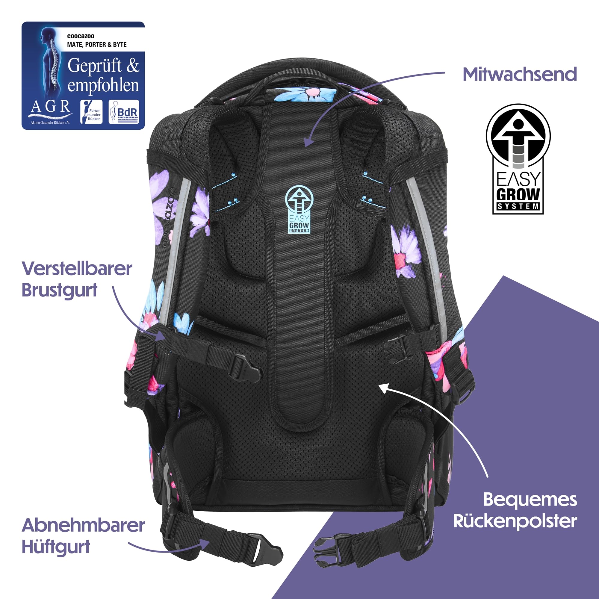 coocazoo-porter-schulrucksack-floral-artnight-schwarz-blau-35l image 4