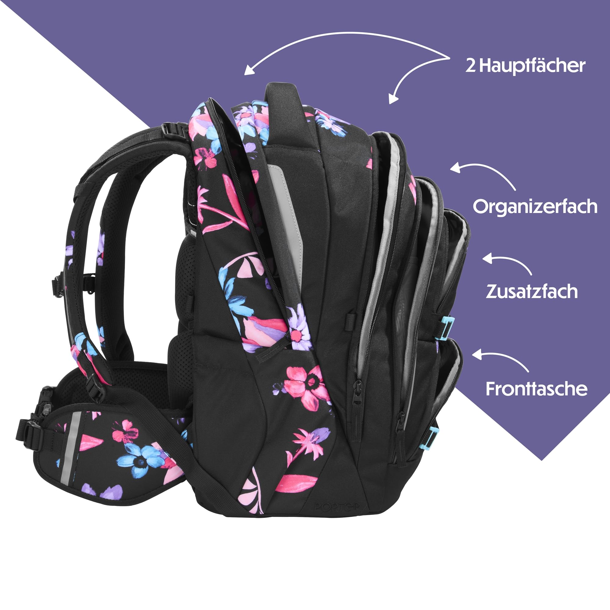 coocazoo-porter-schulrucksack-floral-artnight-schwarz-blau-35l image 3