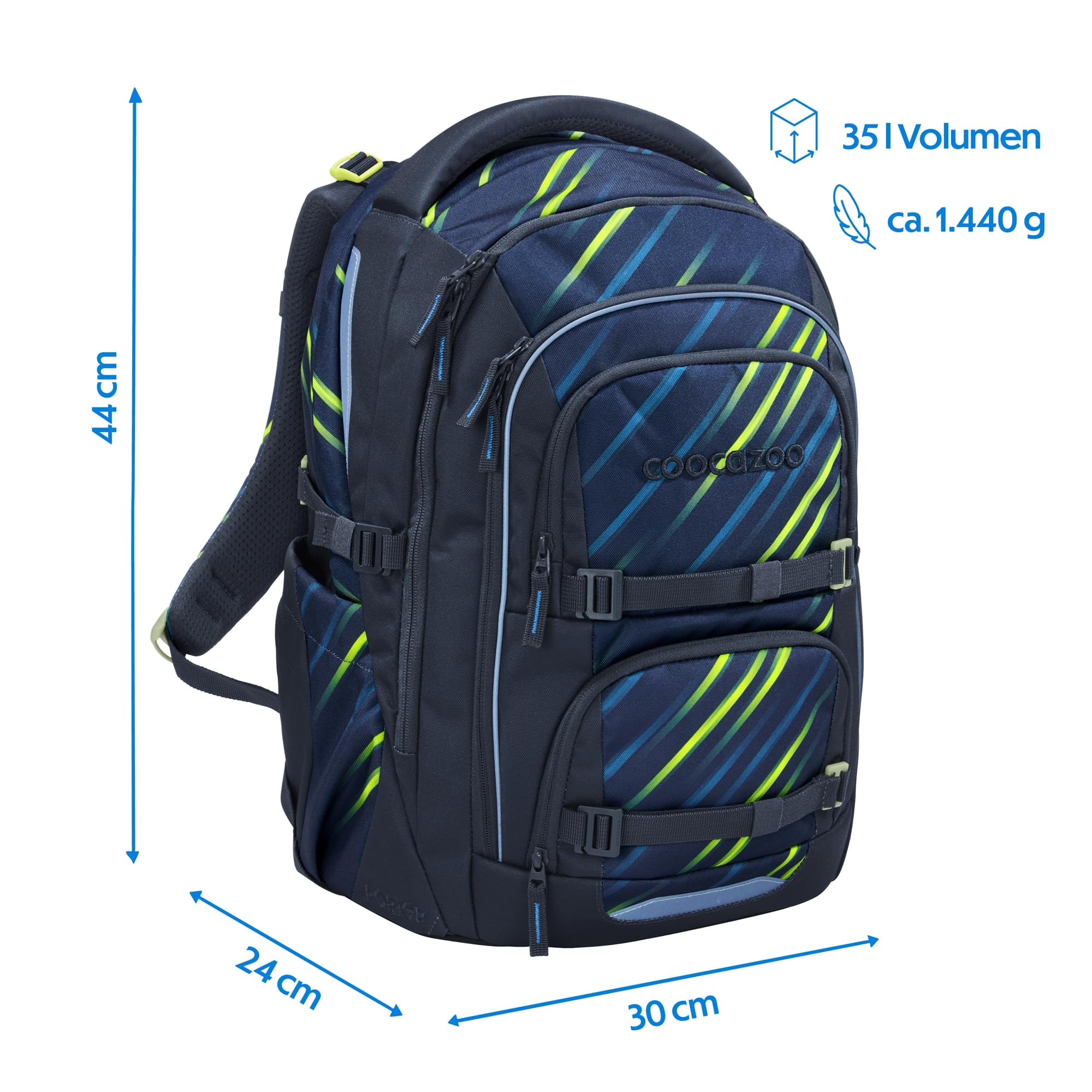 coocazoo-porter-fast-lime-schulrucksack-schwarz-blau-ergonomisch image 2
