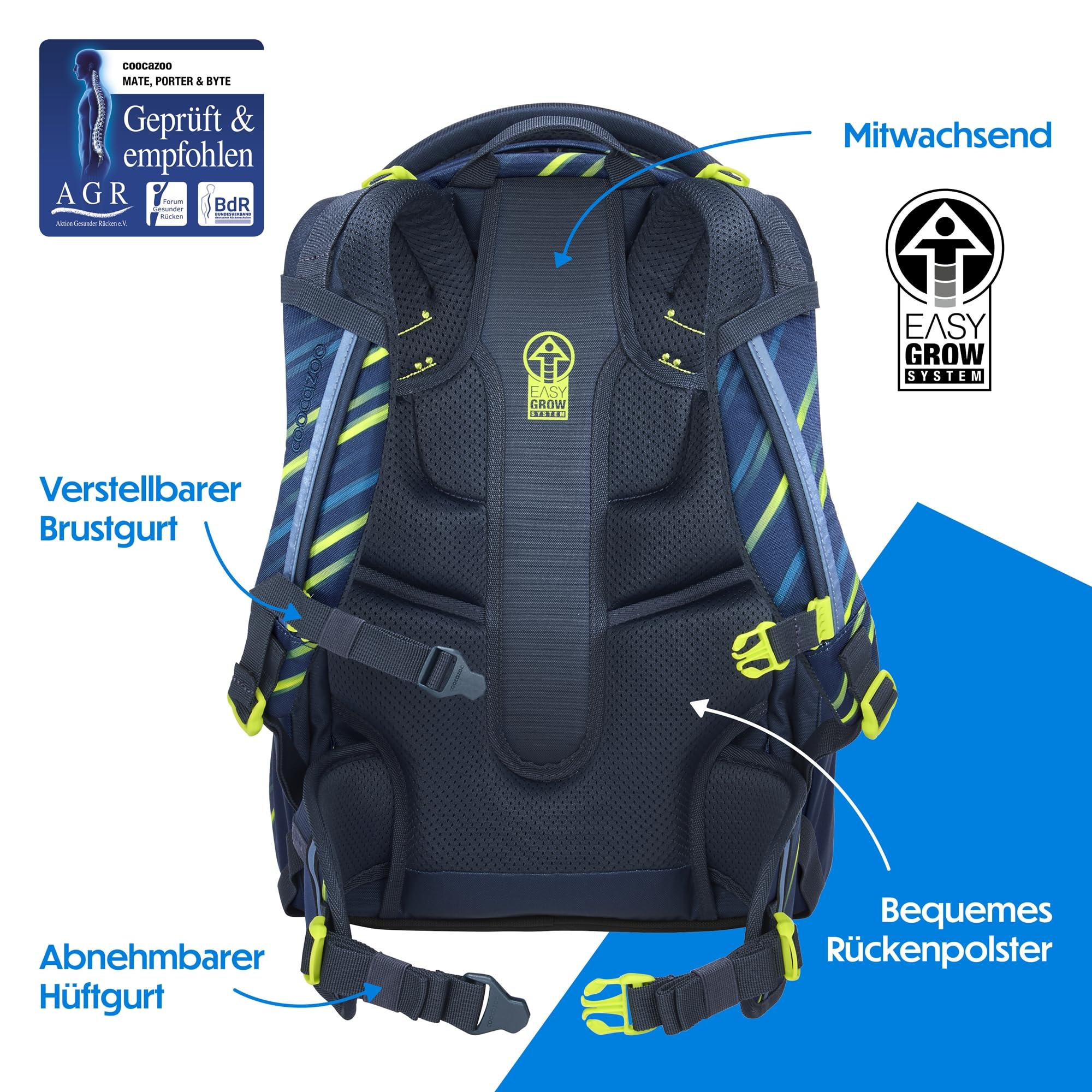 coocazoo-porter-fast-lime-schulrucksack-schwarz-blau-ergonomisch image 4